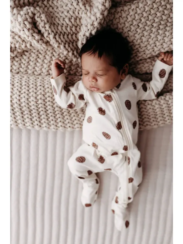 Footed Zip Romper, Pine Cones Footed Zip Romper, Pine Cones
