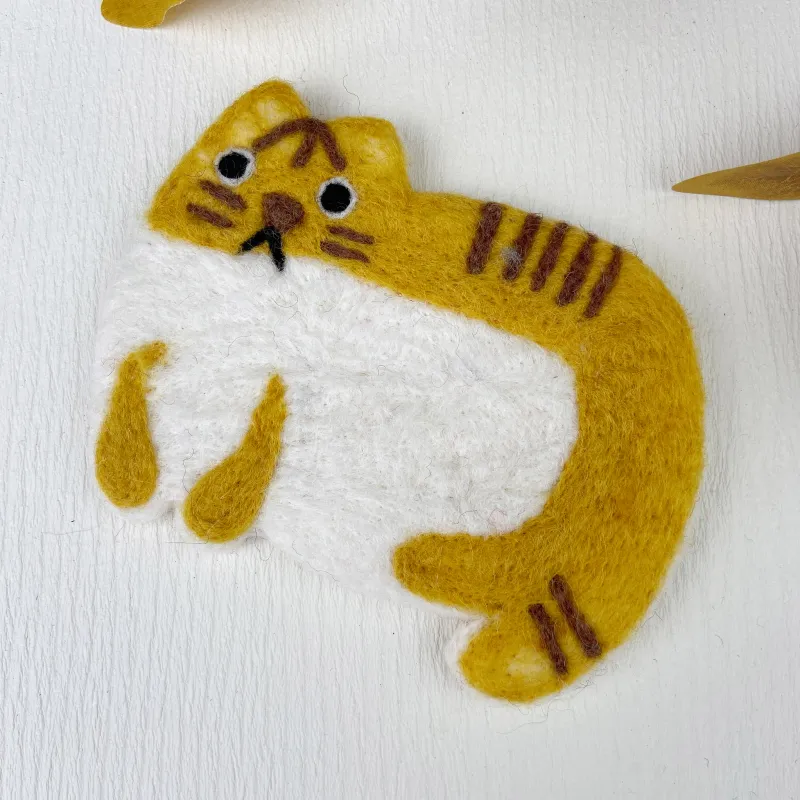 Wool Cat Coaster, Yellow