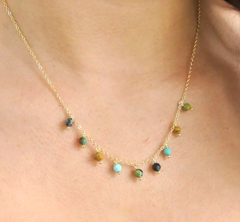 Turq. Bead Fringe Necklace Turq. Bead Fringe Necklace