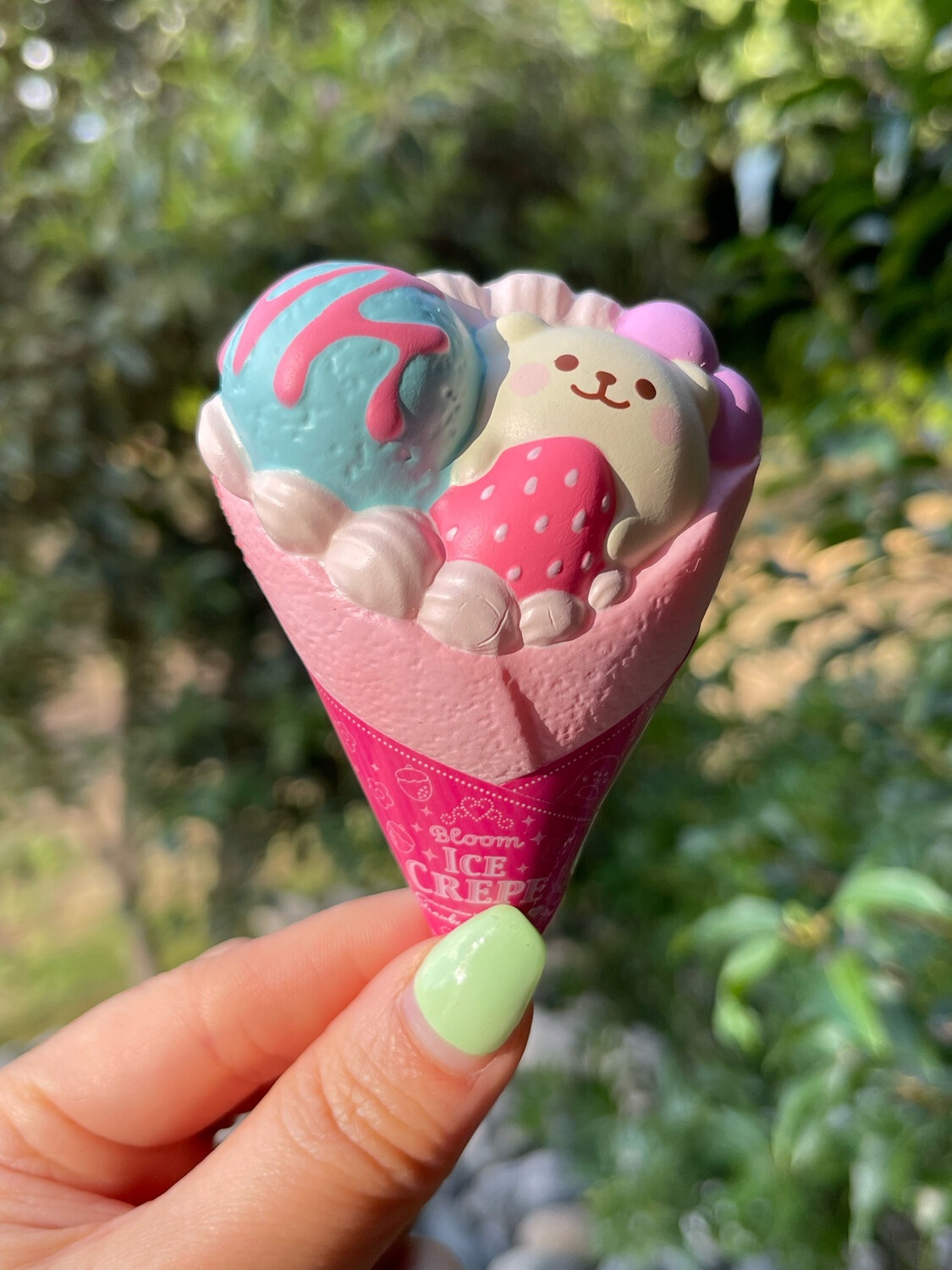 iBloom Marshmallow Bear‘s Strawberry Ice Crepe MINI Squishy, Style: Soda (Cotton Candy Scente) - Blue