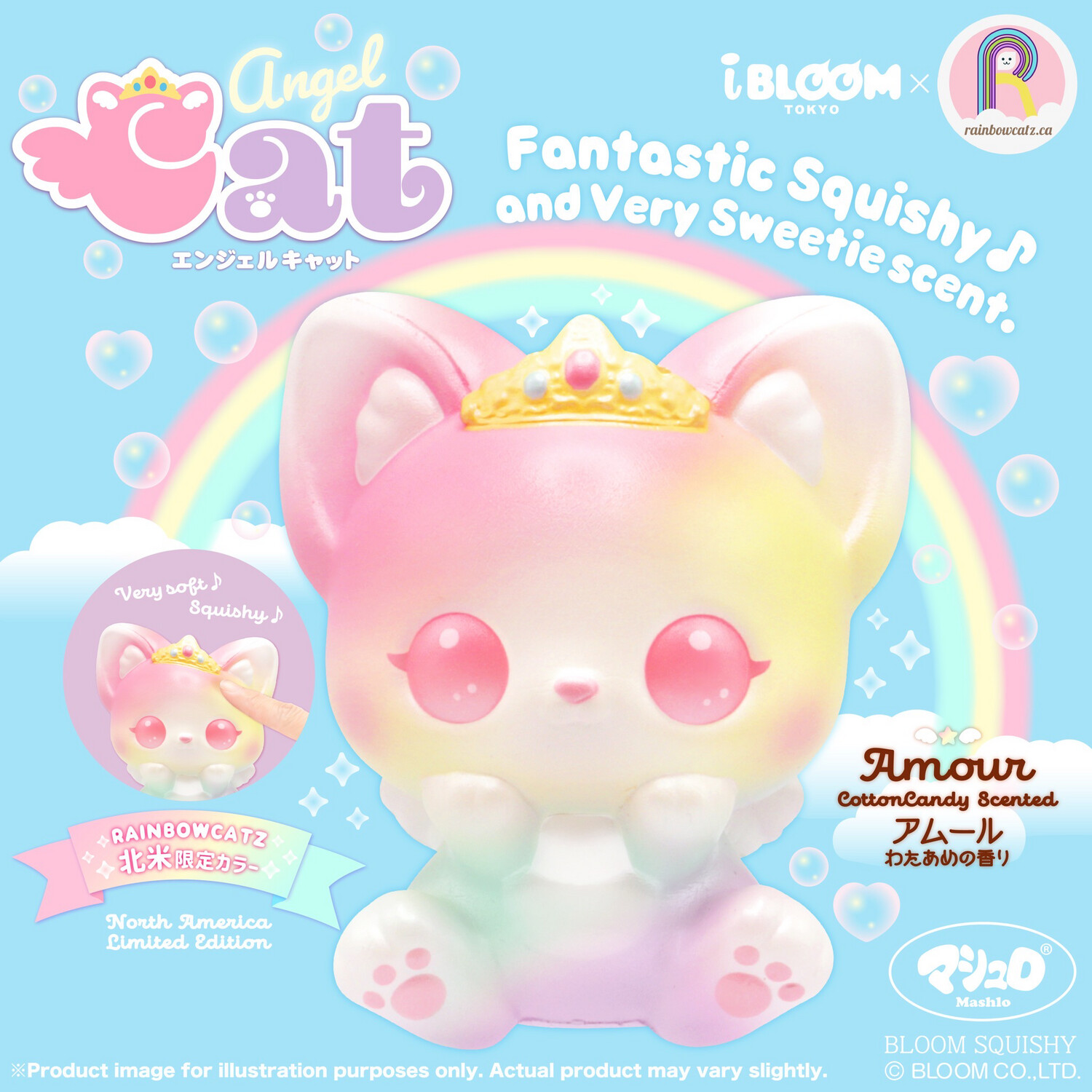 Rainbowcatz X iBloom Rainbow Angel Cat Squishy Toy - Amour (North America Limited Edition)