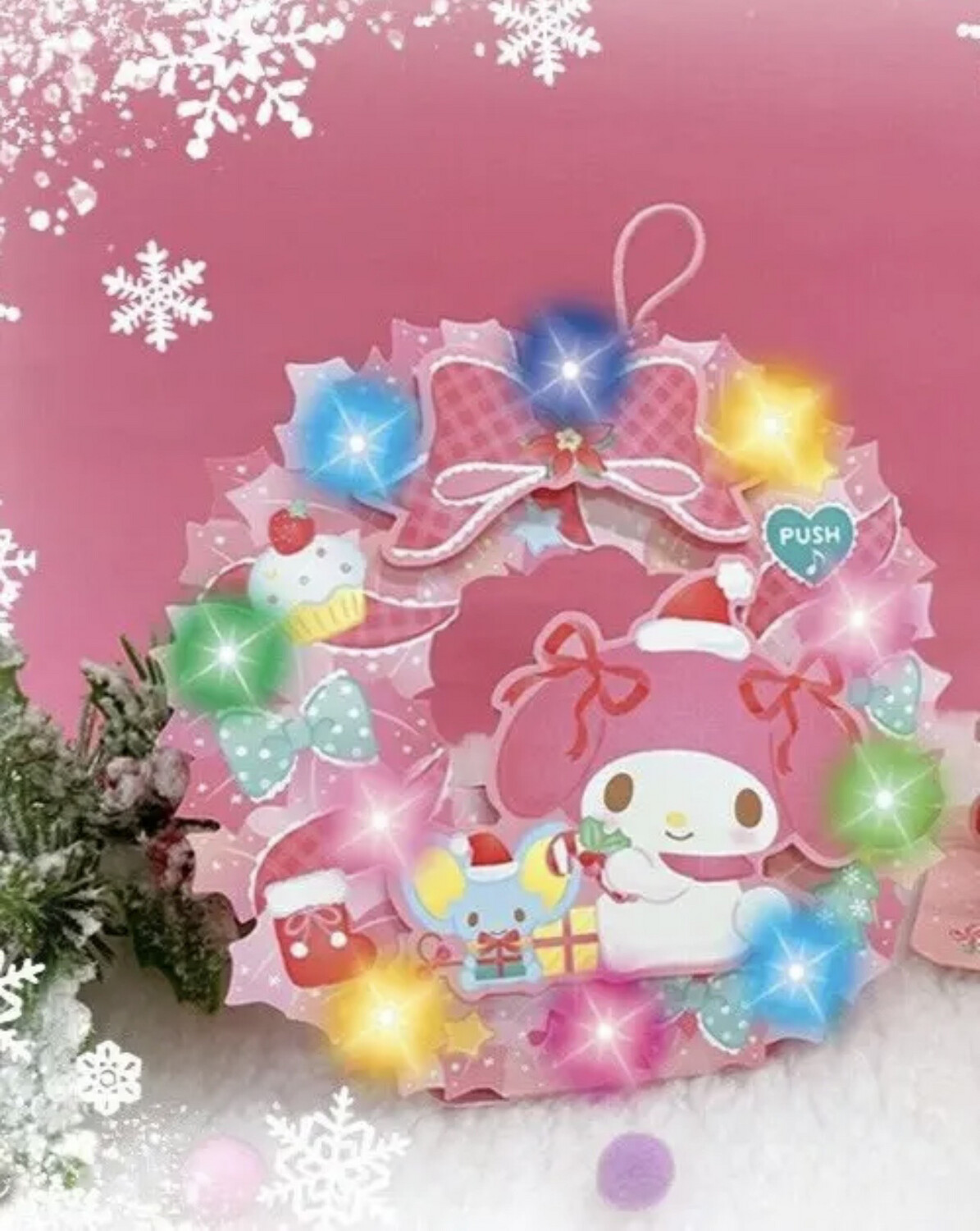 Sanrio My Mymelody Light Up Christmas Card Wreath With Music