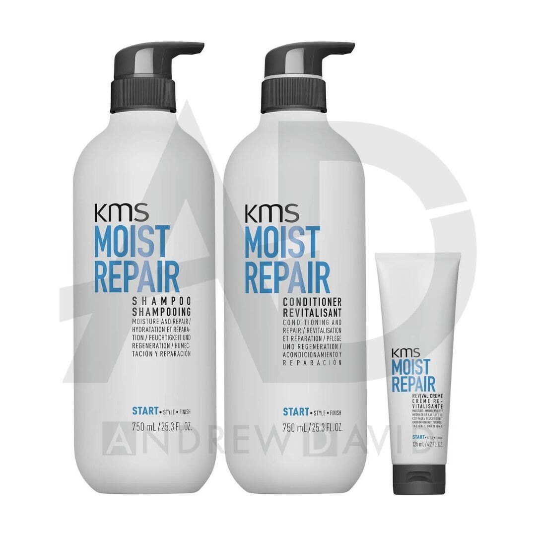 KMS Moist Repair Bundle Supersize Shampoo 750ml, Conditioner 750ml &amp; Revival Creme 125ml