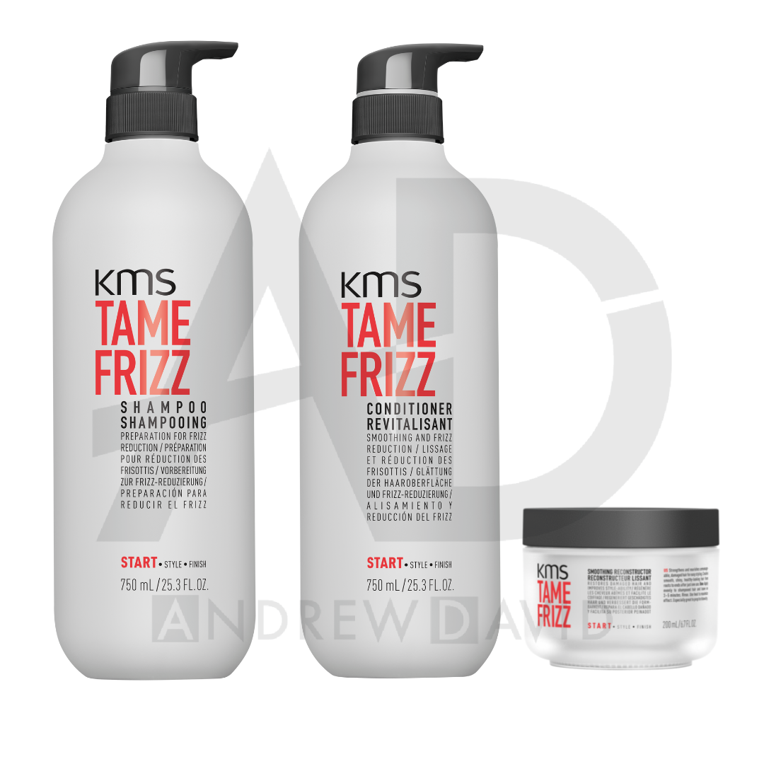 KMS Tame Frizz Bundle Supersize Shampoo 750ml, Conditioner 750ml &amp; Smoothing Reconstructor 200ml