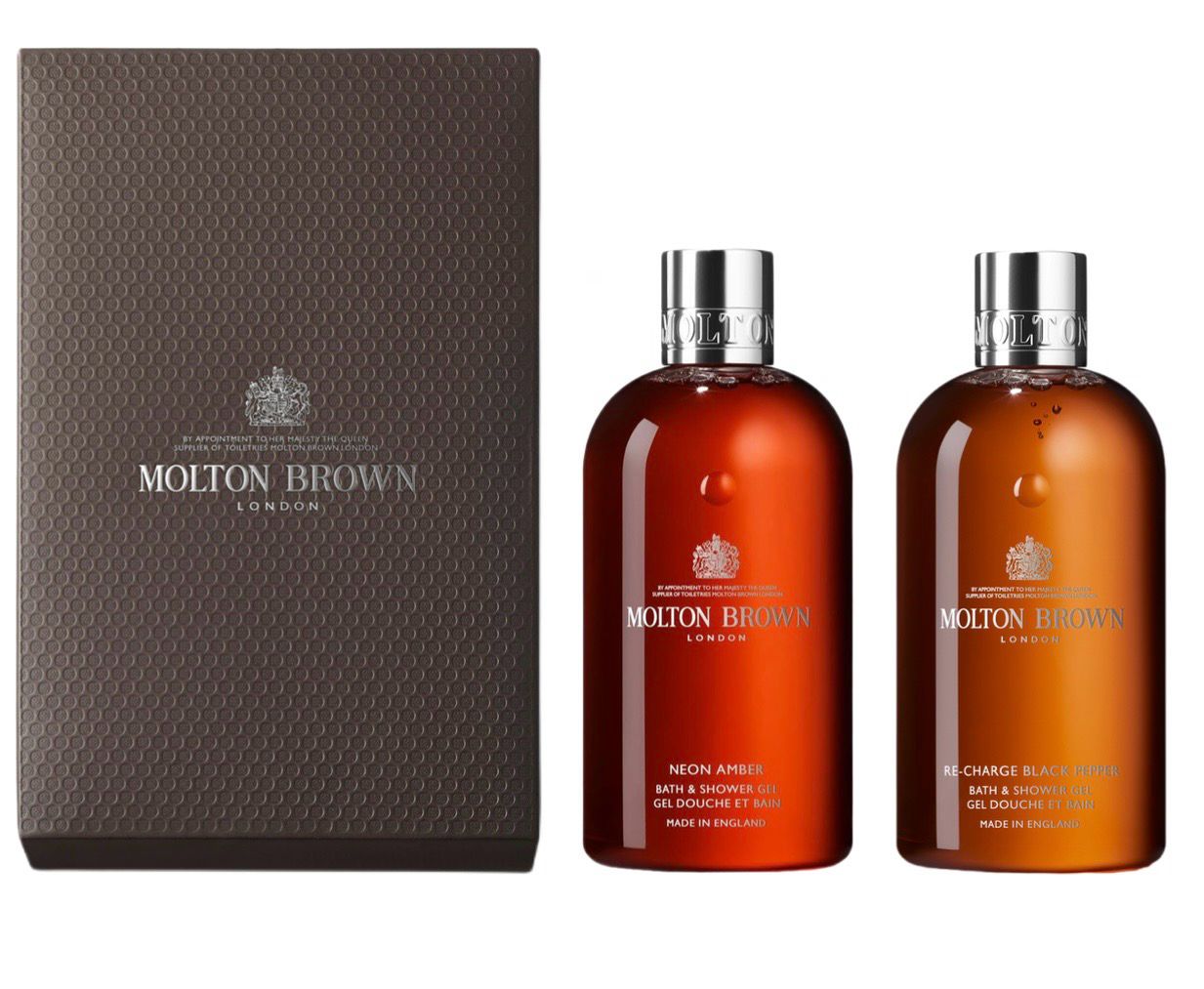 Molton Brown Woody &amp; Spicy Body Care Duo Gift Set - Re-Charge Black Pepper &amp; Neon Amber Bath &amp; Shower Gel