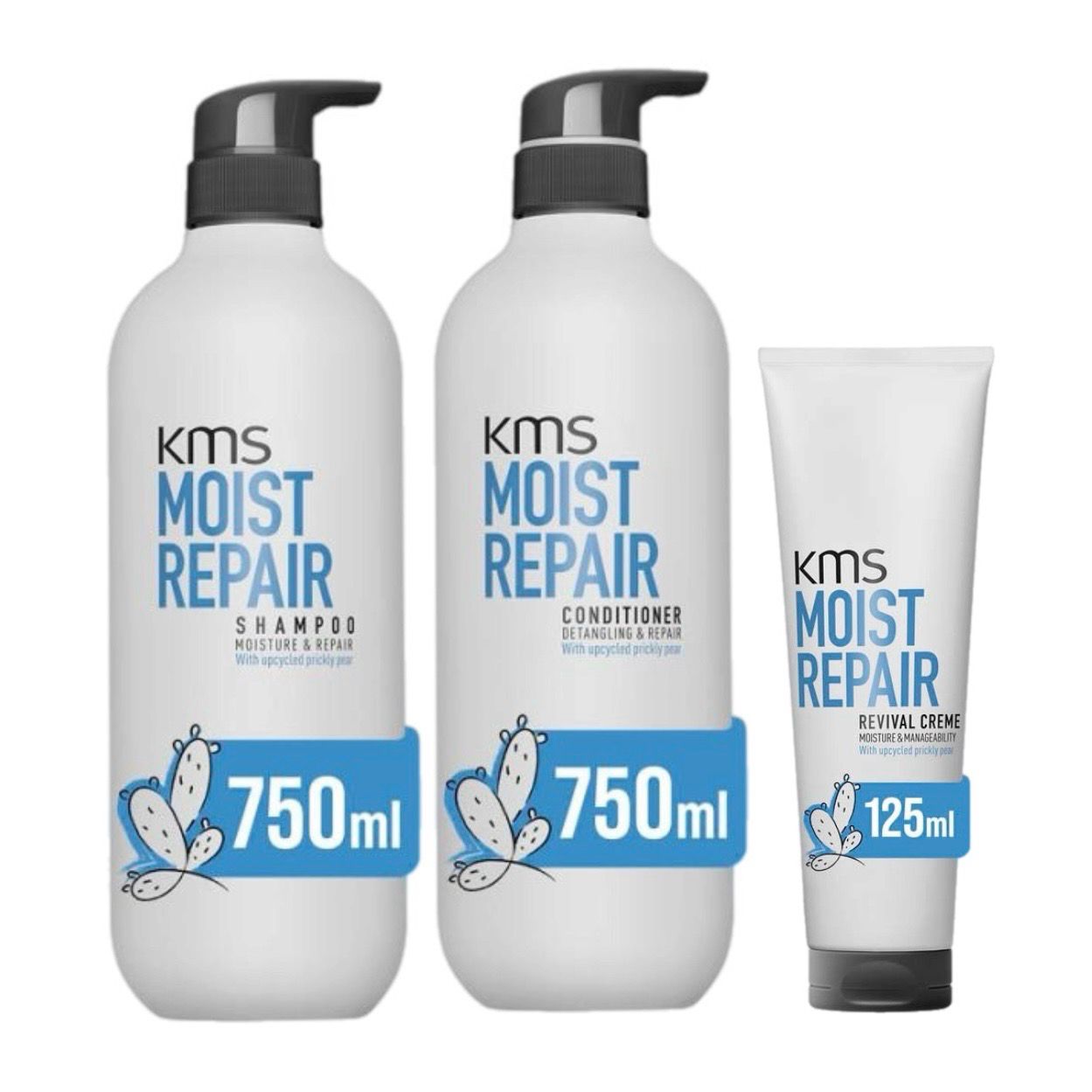 KMS Moist Repair Bundle Supersize Shampoo 750ml, Conditioner 750ml &amp; Revival Creme 125ml