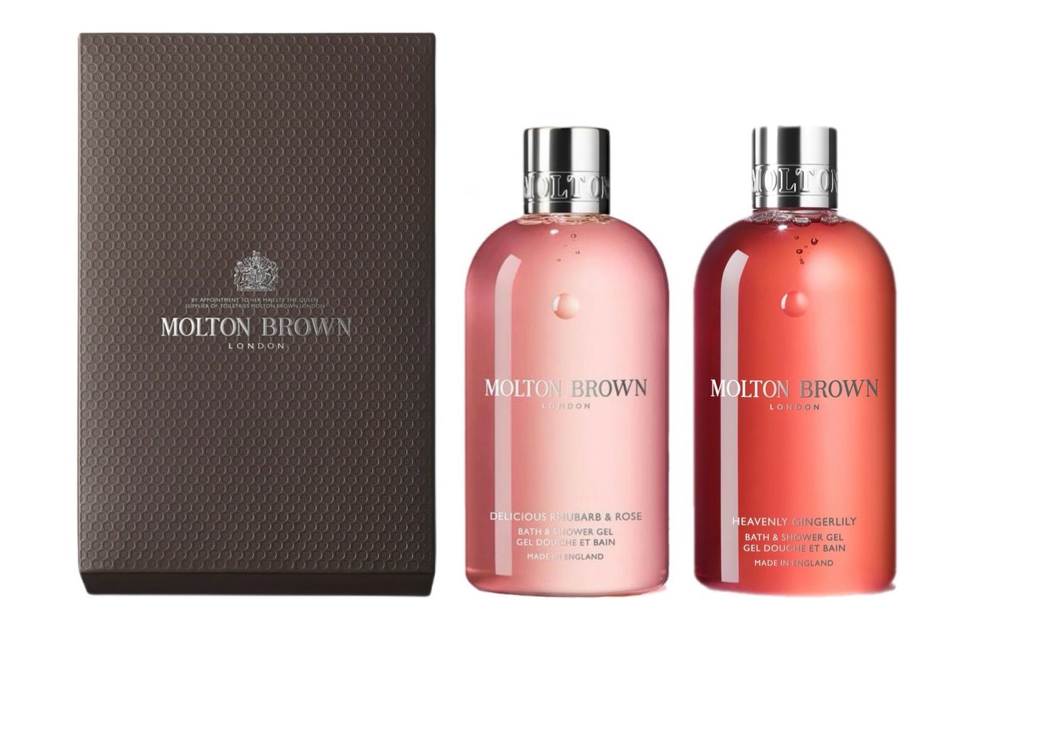 Molton Brown Delicious Rhubarb &amp; Rose &amp; Heavenly Gingerlily Bath &amp; Shower Gel Gift Set Duo