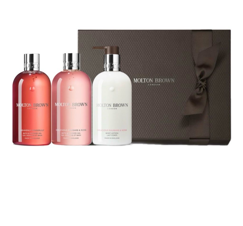 Molton Brown Delicious Rhubarb &amp; Rose &amp; Heavenly Gingerlily Bath &amp; Body Luxury Gift Set Trio