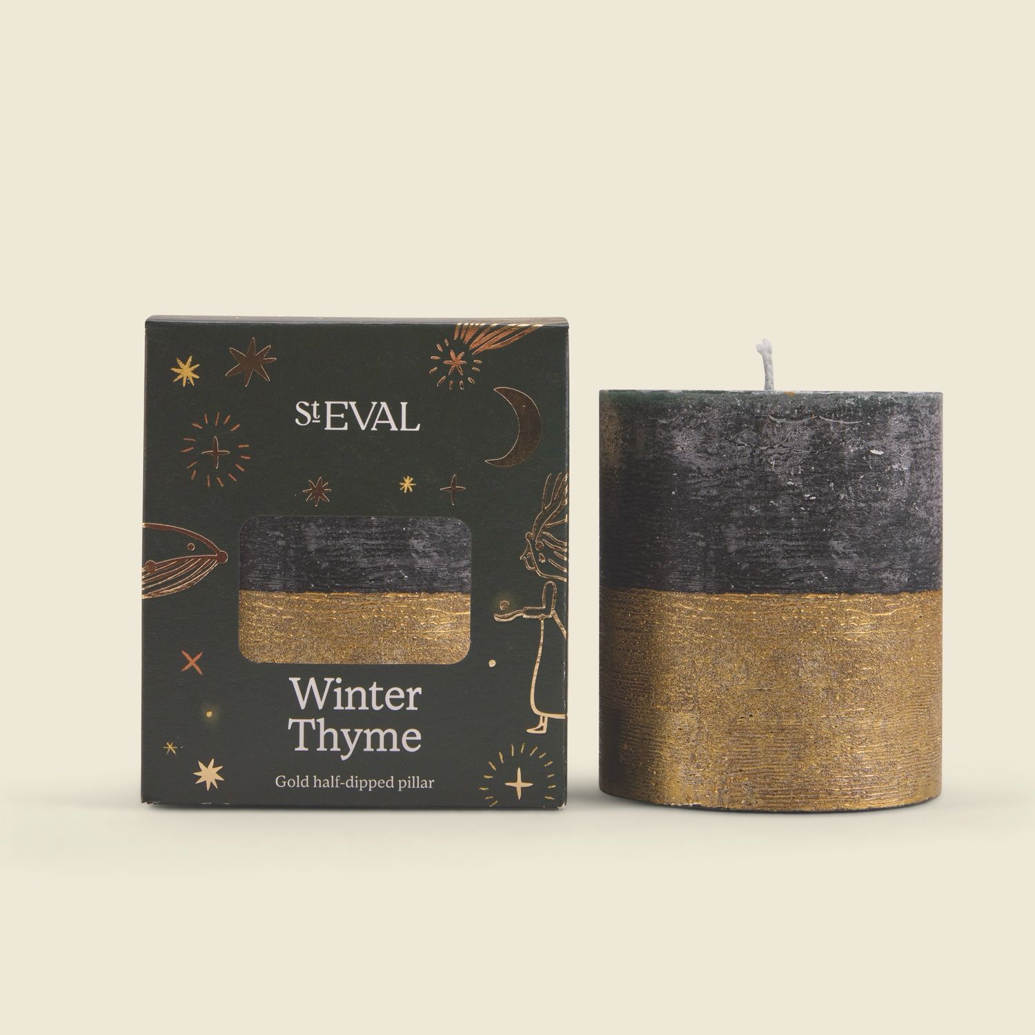 St Eval Winter Thyme Christmas Gold Half-Dipped Pillar Candle