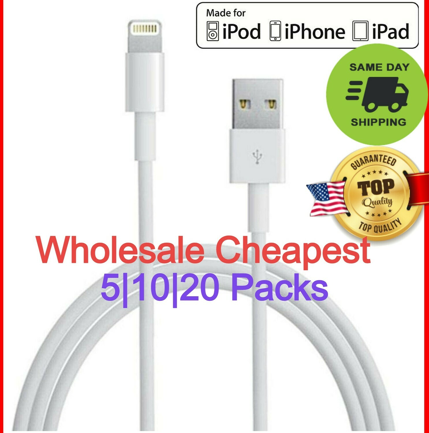 Lightning Charger 3FT USB Cable Iphone Ipad