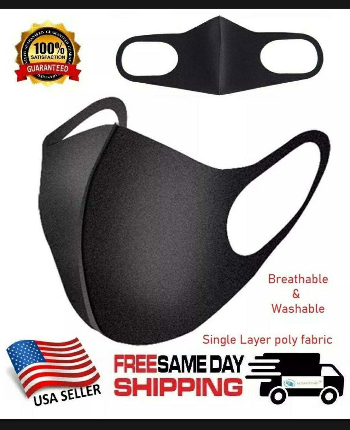 Black Unisex Face Masks Cloth Cover Mask Reusable Washable