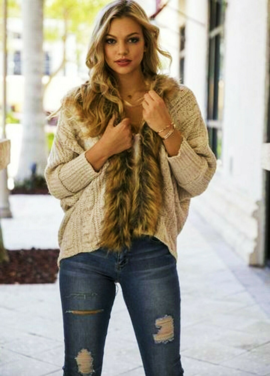 Womens Batwing Sleeve Loose Fur Collar Sweater Knit Cardigan Outwear Jacket Coat