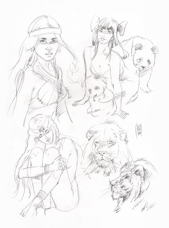 Page de croquis n°6 _ Recherches graphiques pour l&#39;Artbook Pinup Voyage.