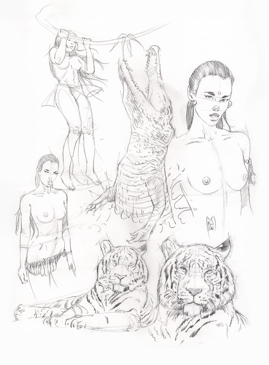 Page de croquis n°5 _ Recherches graphiques pour l&#39;Artbook Pinup Voyage.
