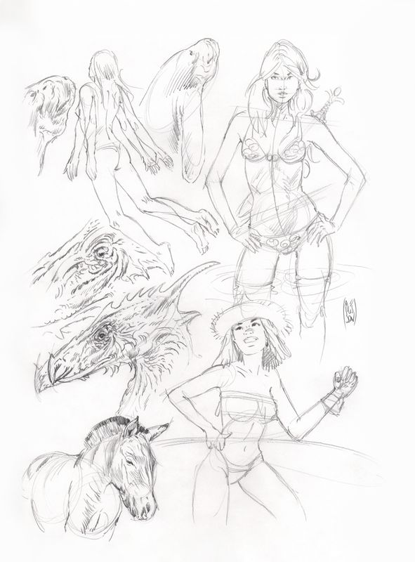 Page de croquis n°7 _ Recherches graphiques pour l&#39;Artbook Pinup Voyage.