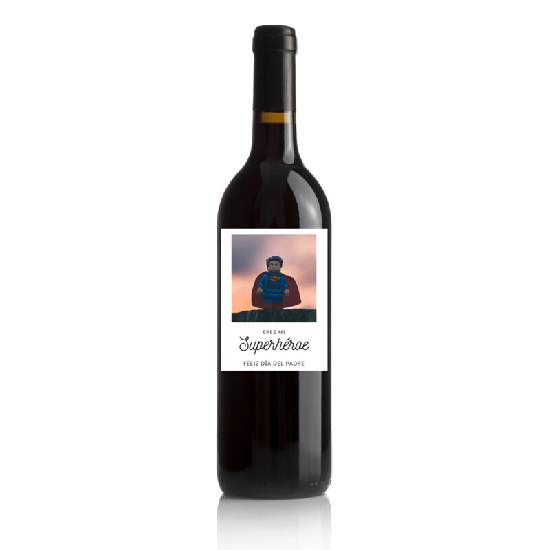 Vino para regalar el día del padre - Etiqueta superhéroe