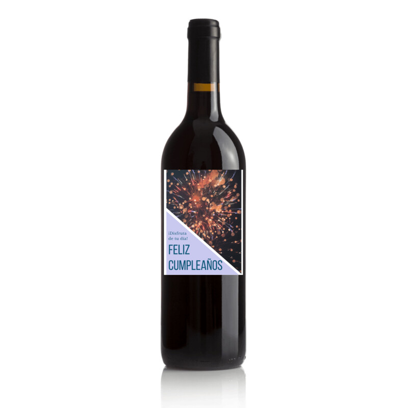 Vino para regalar en cumpleaños - Etiqueta fuegos artificiales