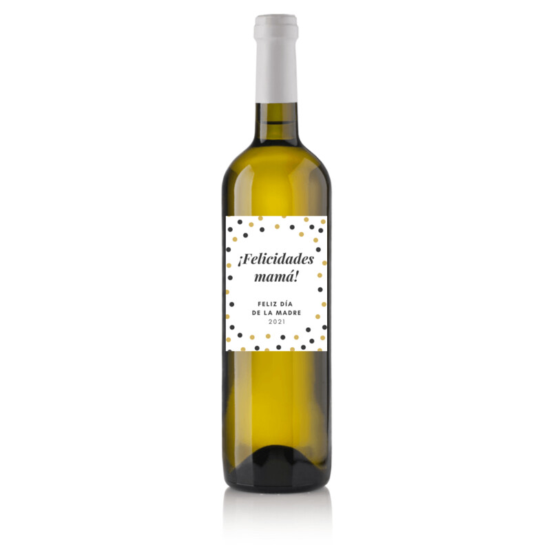 Vino para regalar el día de la madre - Etiqueta lunares