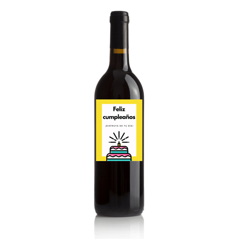 Vino para regalar en cumpleaños - Etiqueta tarta