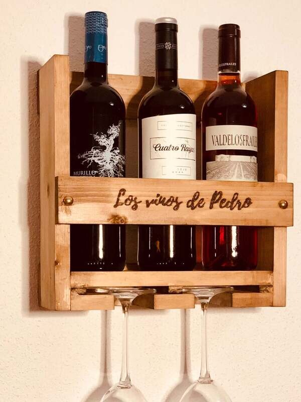 Botellero artesanal 3 botellas + 2 copas