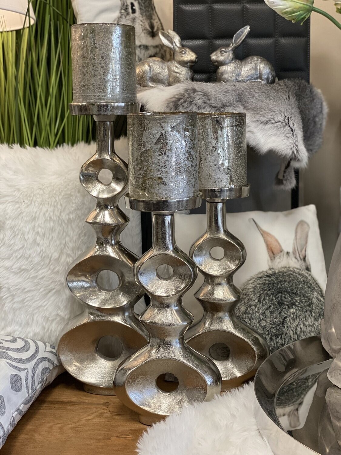 Windlicht organische Form, klein,  mit Glas