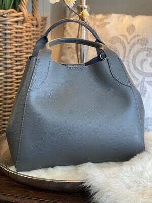 Lederhandtasche, grau,
Beutelform