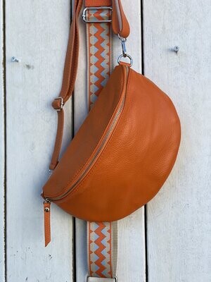 Bauchtasche Leder, groß, orange