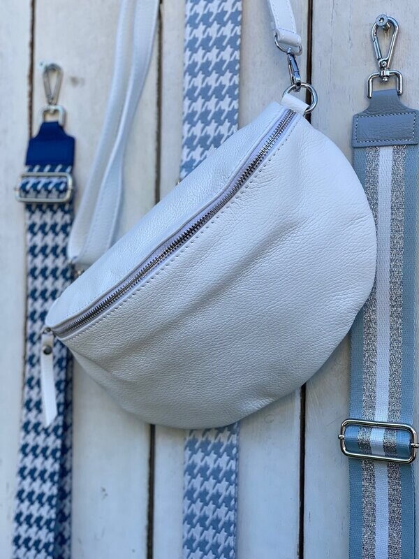 Bauchtasche Leder, groß, weiß