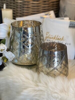 Teelicht Nostalgie, mit Schliff,  silber, klein