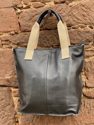 Leder-Shopper, mit Jute/Leder Griff und festem Jute Verlängerungsriemen, schwarz Leder-Shopper, mit Jute/Leder Griff und festem Jute Verlängerungsriemen, schwarz