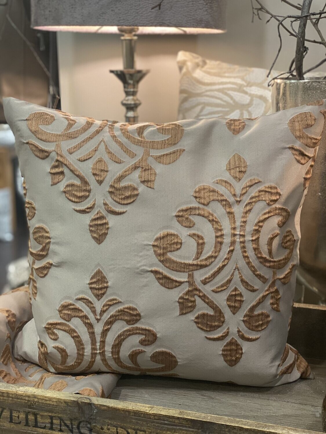 Kissenhülle,  Kissenhülle, "Ornament", taupe-rost 50x50