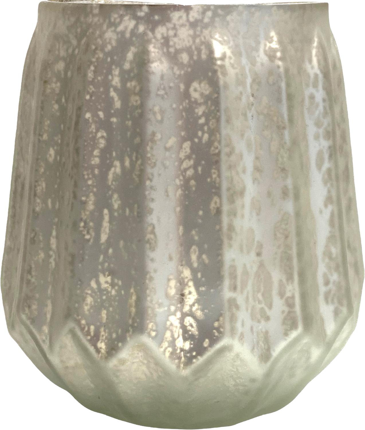 "Falten" Windlicht klein, 
weiß-silber, h=16cm