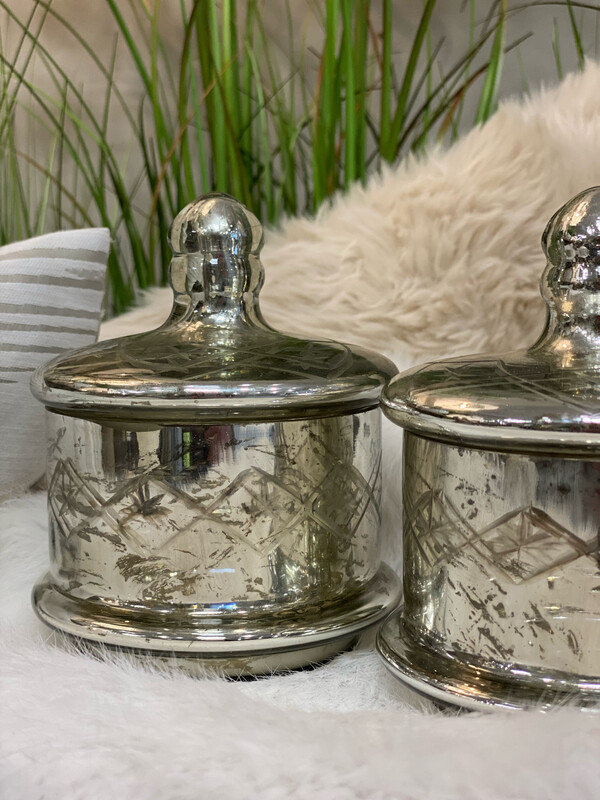 Glas-Bonboniere, mini, silber Glas-Bonboniere, mini, silber