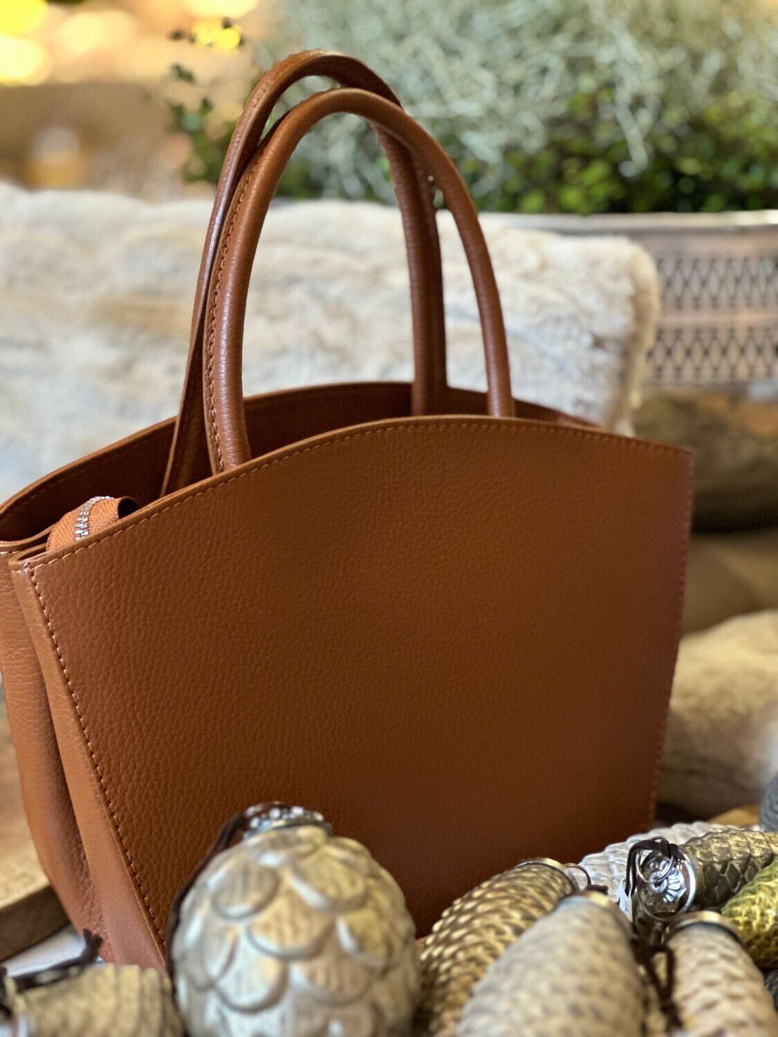 Handtasche schlicht mit Griff, cognac Handtasche schlicht mit Griff, cognac