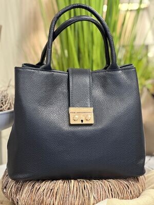 Lederhandtasche mit Schnalle, dunkelblau