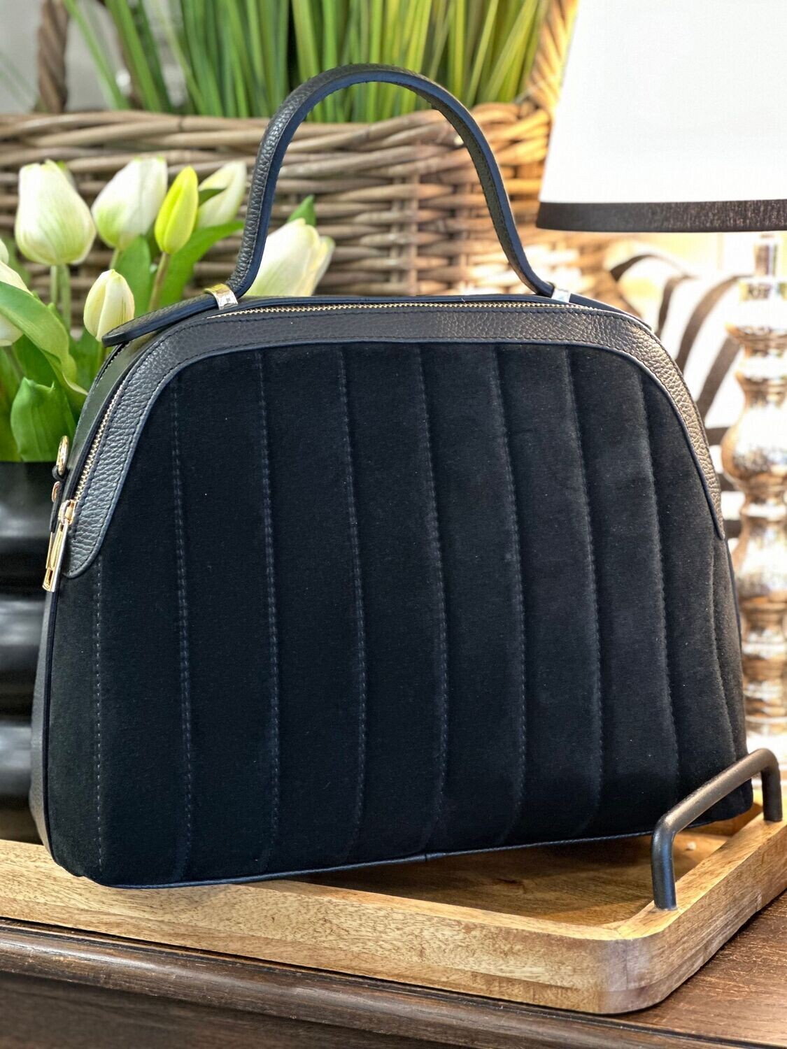 Koffertasche, Leder, 2 Reißverschlussfächer, schwarz Koffertasche, Leder, 2 Reißverschlussfächer, schwarz