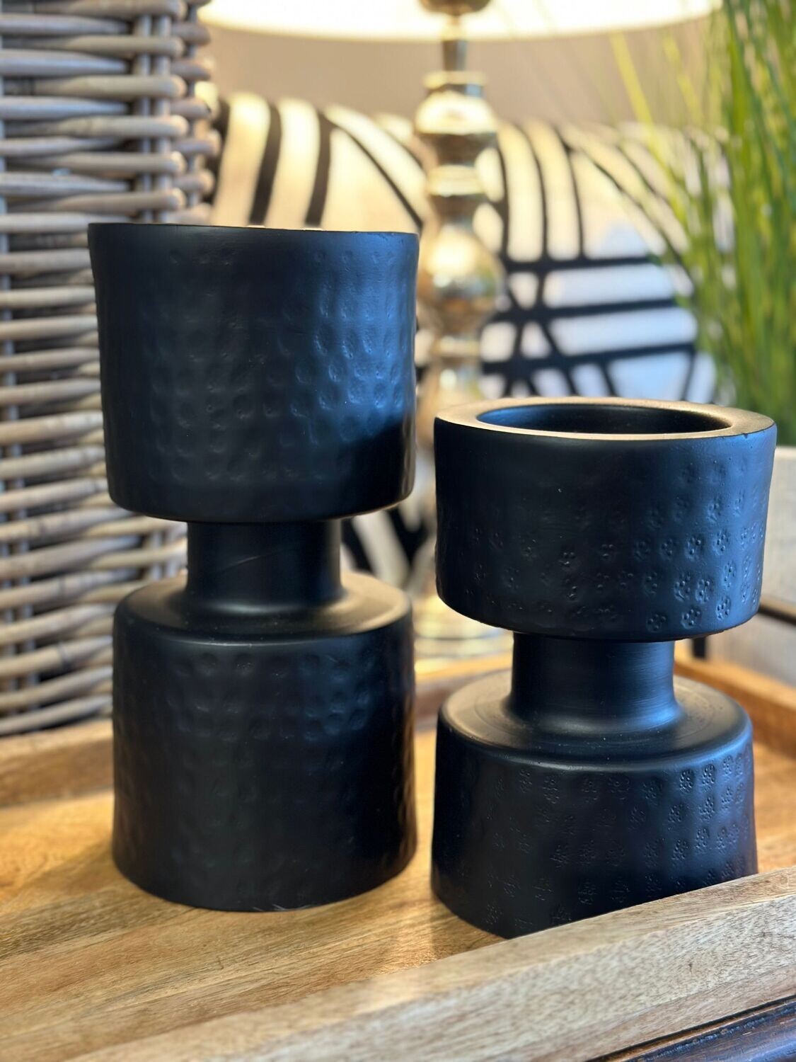 Kerzenleuchter f. Stumpenkerze, schwarz, groß