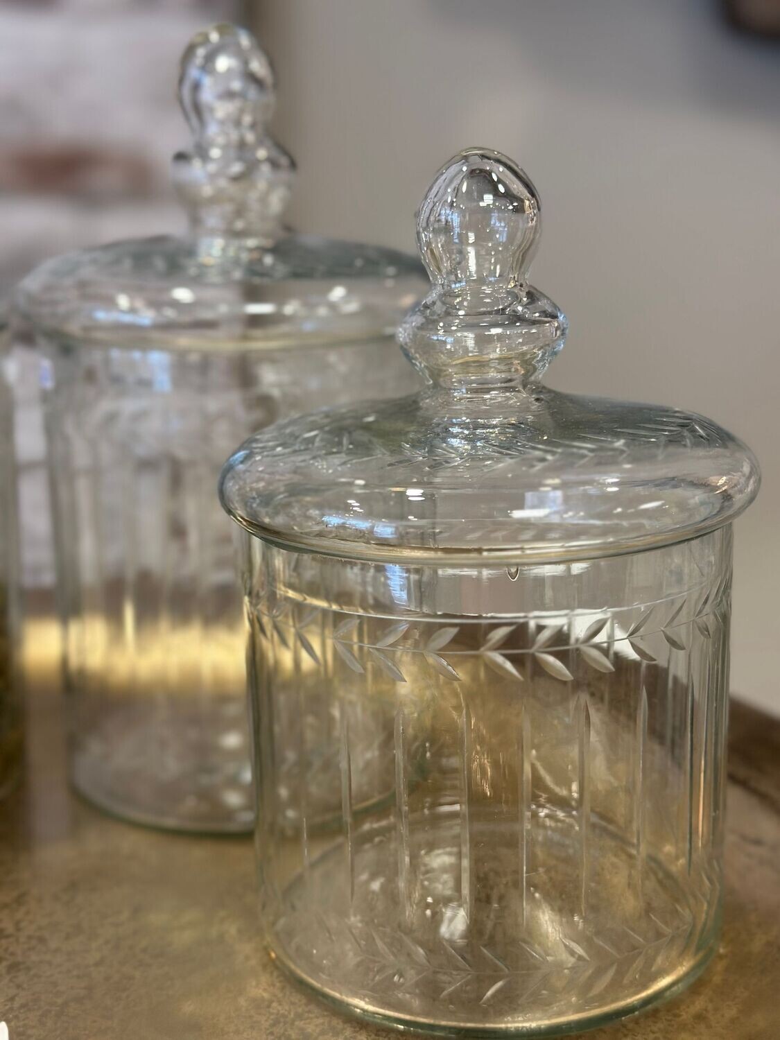 Deckeldose 'hoch', Glas mit Schliff, klein Deckeldose 'hoch', Glas mit Schliff, klein