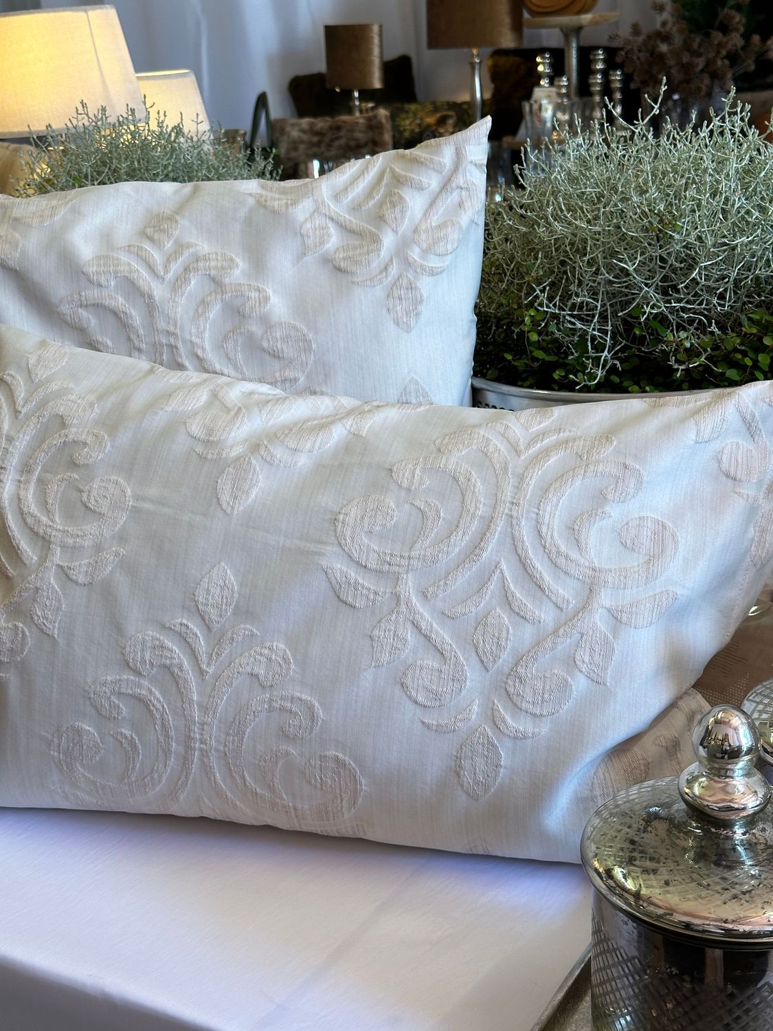 Kissenhülle 'Ornament' creme-beige, 30x60 mit Kante