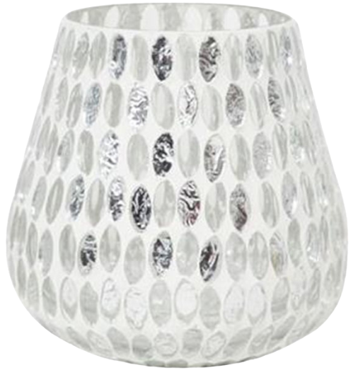 Windlicht Mosaik klein, silber weiß, 11x11x11cm