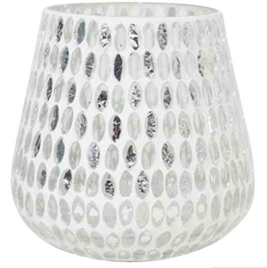 Windlicht Mosaik groß, silber weiß, 12x12x13cm