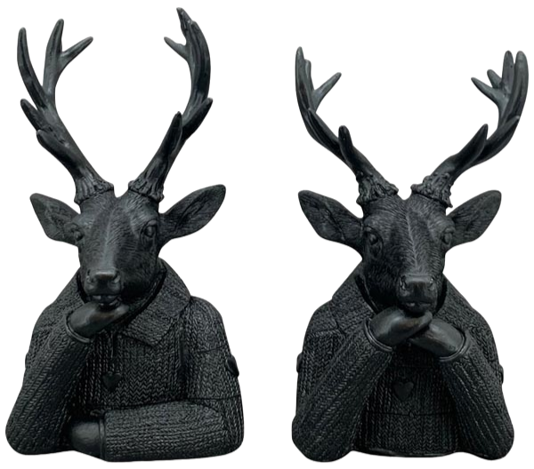 Hirschköpfe, 2er Satz, schwarz, groß