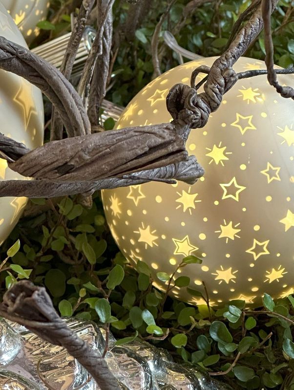 LED Glas-Kugelhänger, creme-gold, klein