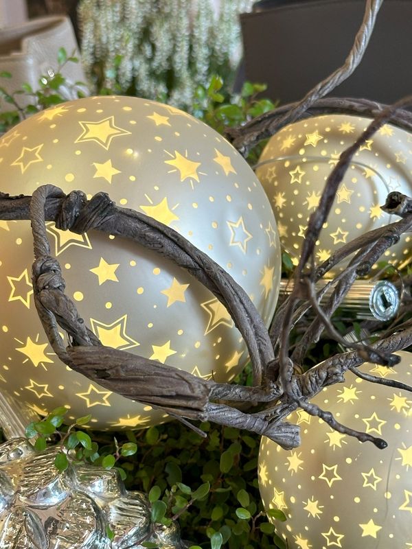 LED Glas-Kugelhänger, creme-gold, groß