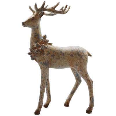 Rentier mit Zapfenkranz, Polyresin, creme-greige