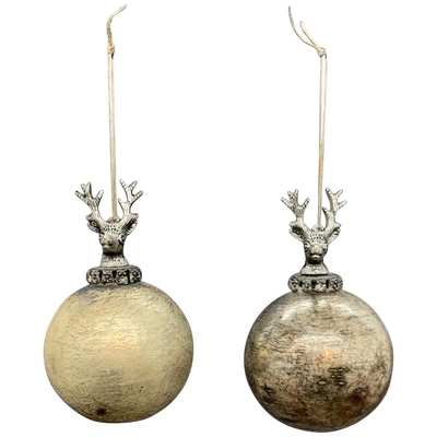 2er Satz, Glas Kugelhänger, matt/glänzend, Hirschkopf, groß