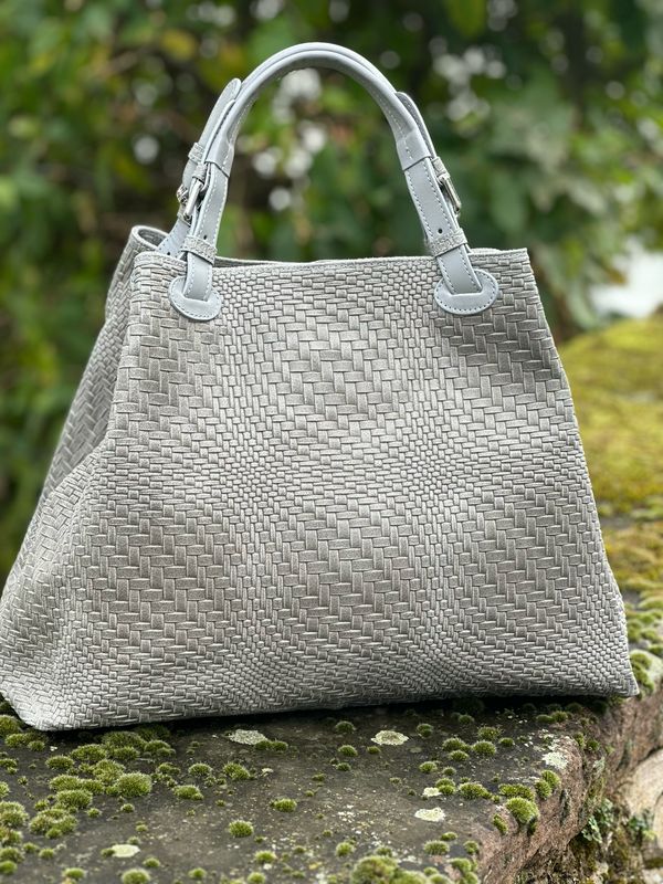 Handtasche, geflochten, groß, grau