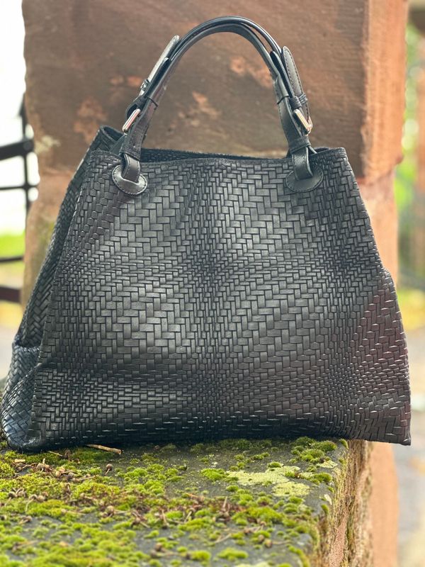 Handtasche, geflochten, groß, schwarz