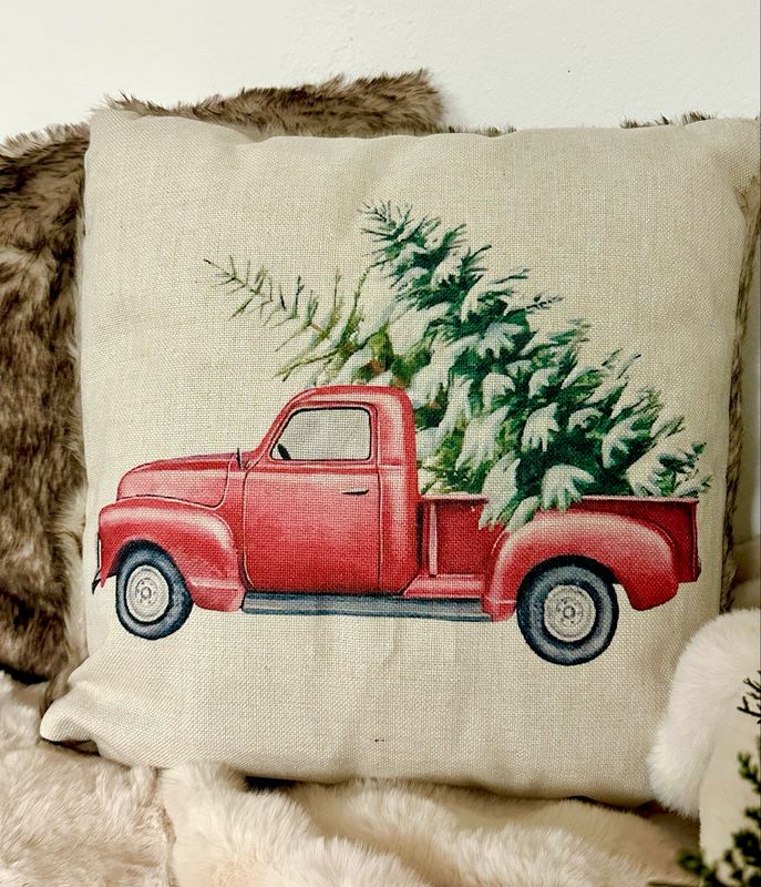 Deko Kissen, Auto mit LED-Lichtern, creme-rot