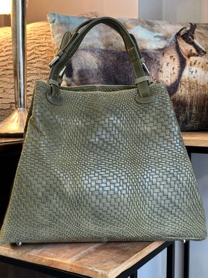 Handtasche, geflochten, groß, olive